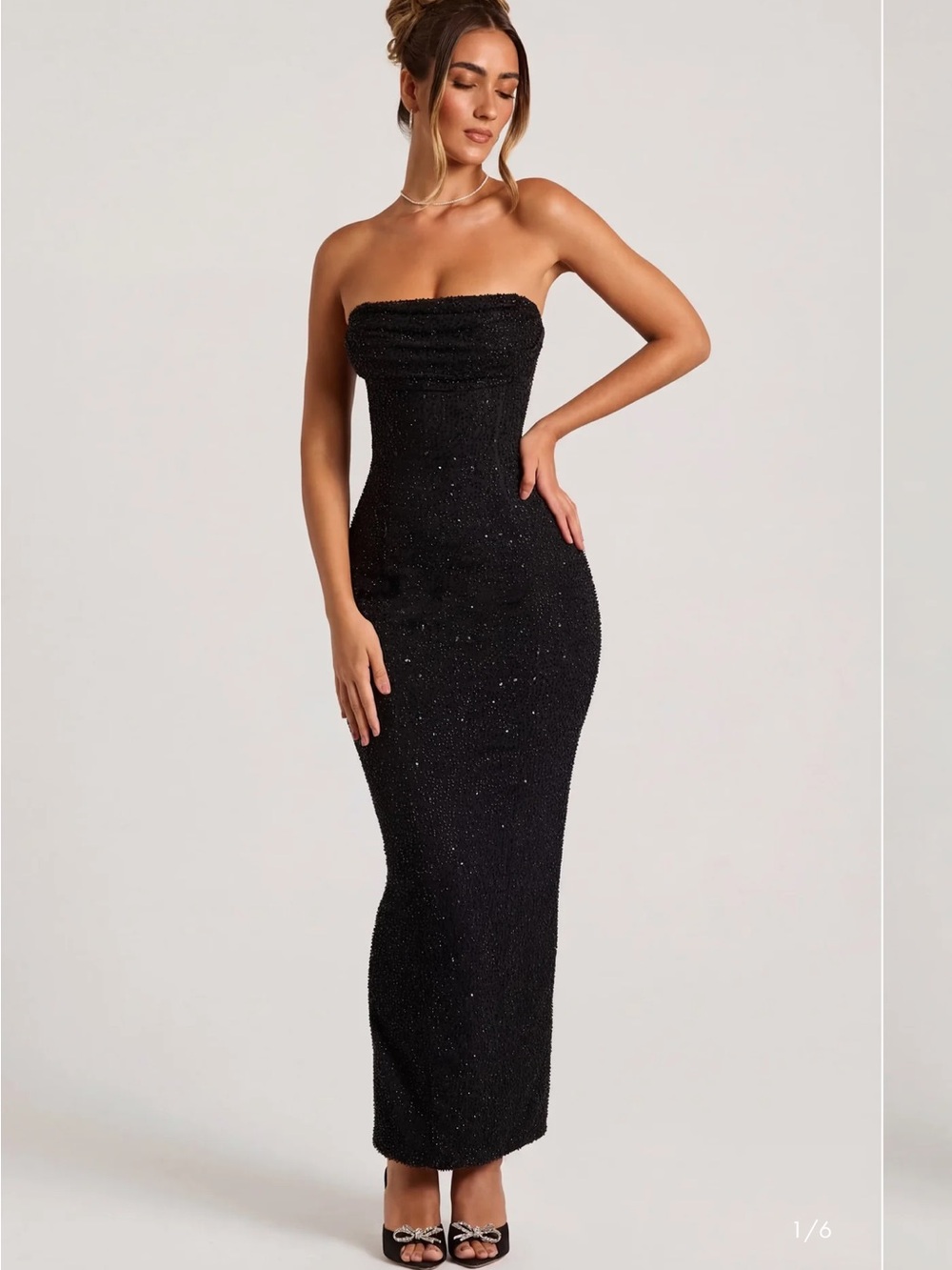Oh Polly Strapless Sequin Column Dress - Black